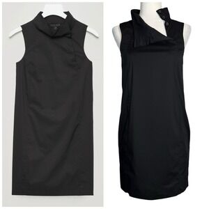 NWOT‎ COS Button Mock Neck Knee Length Dress Size 2 Black Minimalist Pockets